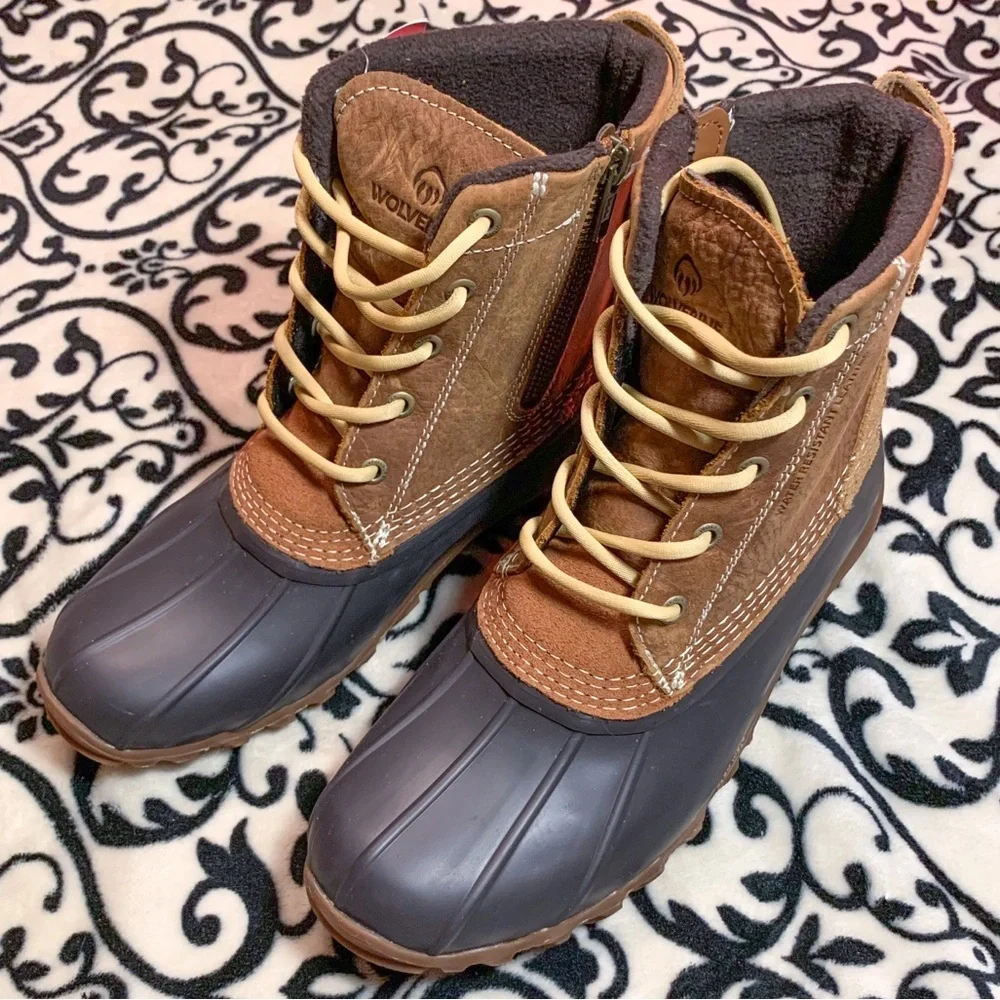 nwt Wolverine Torrent Waterproof Duck Boot Leather Lace Up Boot Tan Brown Cognac